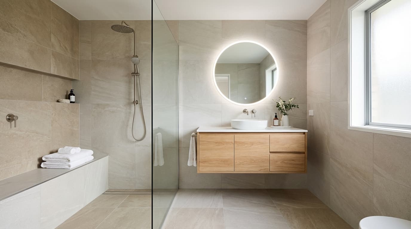 Modern saniertes Badezimmer mit begehbarer Dusche